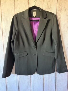 Tristan Black Blazer Size 12 Women's Suit Jacket Purple Lining Professional